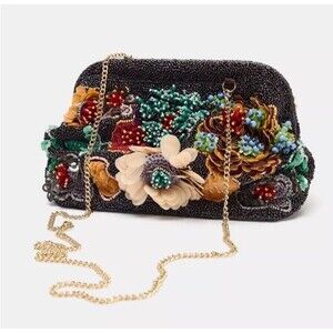 ZARA NWT Beaded Floral Handbag 3D Sequin Embroidery Multi Crossbody Clutch